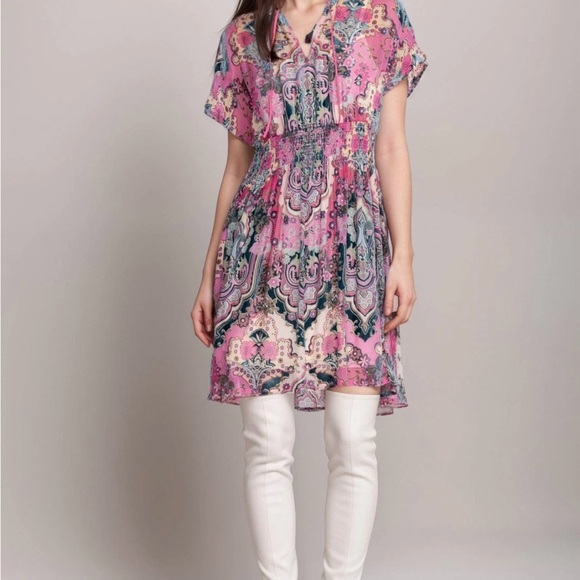 Johnny Was Paisley Thia Burnout Silk Dress - Picture 1 of 4